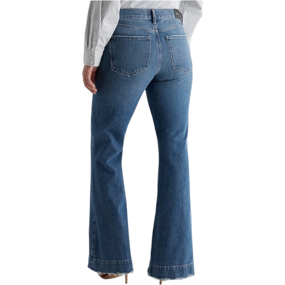 Express 70s Flare Jeans Womens 10R Mid Rise Raw Hem Medium Wash Denim - Picture 4 of 16